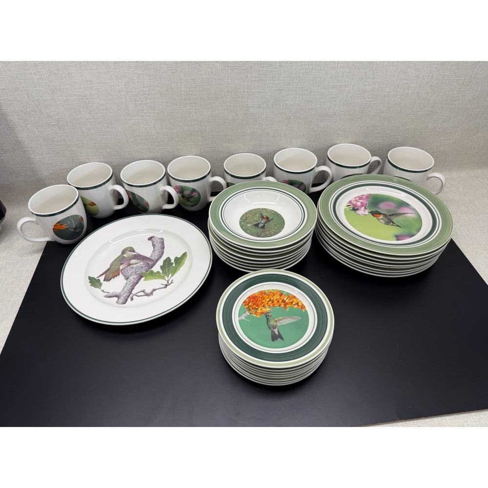 NWF Hummingbird Dinnerware Set Plates Bowls Mugs 8 Settings